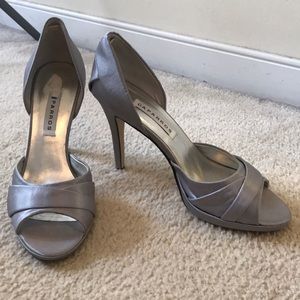 Silver peep toe pumps